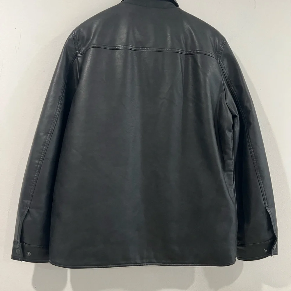 Levi's mens Buffed Cow Faux Leather Hooded Trucker Jacket S-M